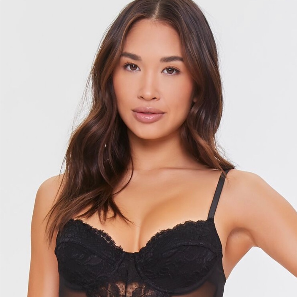 NWT Forever 21 Floral Lace Mesh Lingerie Bodysuit